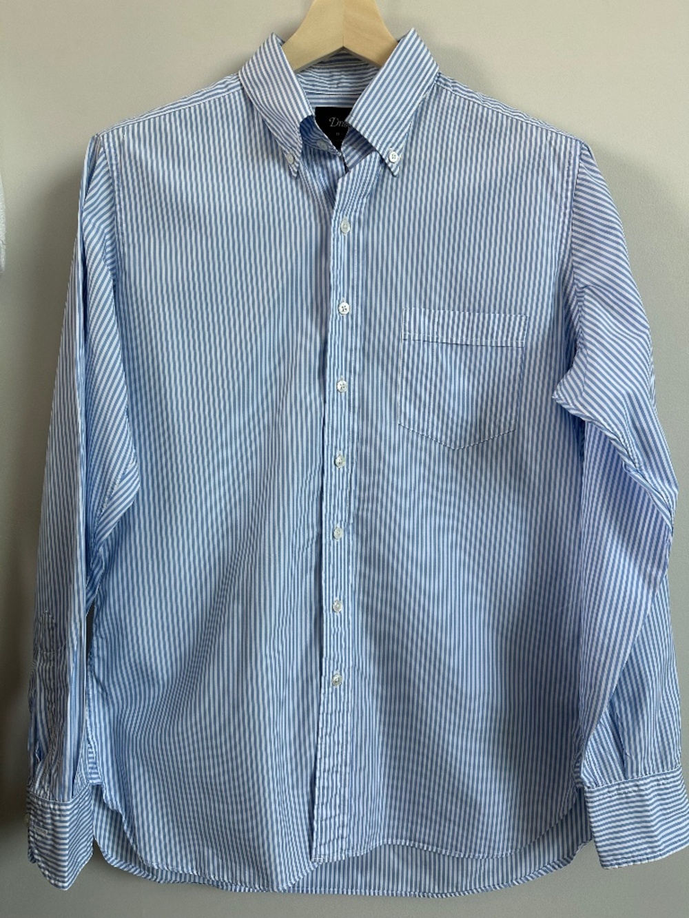 Drake’s Light Blue Bengal Stripe Poplin Button Down Shirt Men’s Size 17